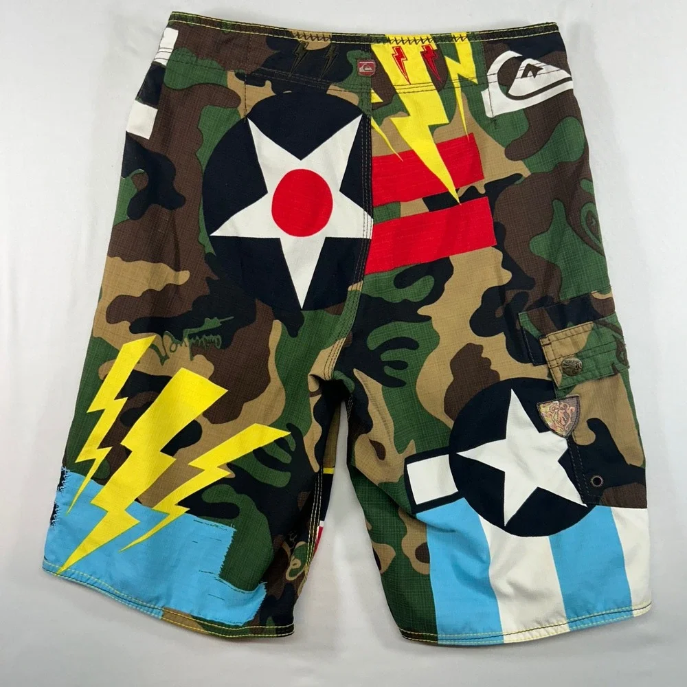 Quiksilver Mens Board Shorts Camo Graphic Cargo Swim Trunks Size 28 Multi Color
